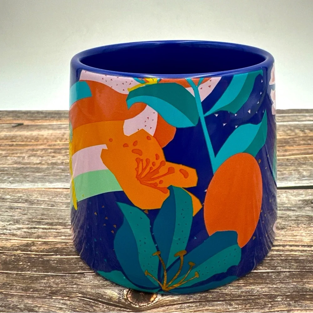Starbucks Ceramic Bunny Easter Mug Blue Flowers 2020 Coffee Cup Wide Base 14oz